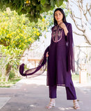 Anni Designer Women'S Cotton Blend Straight Printed Kurta With Pant & Dupatta (Raji-Begani_S_Purple_Small),Purple,S,Cotton Blend,Regular,