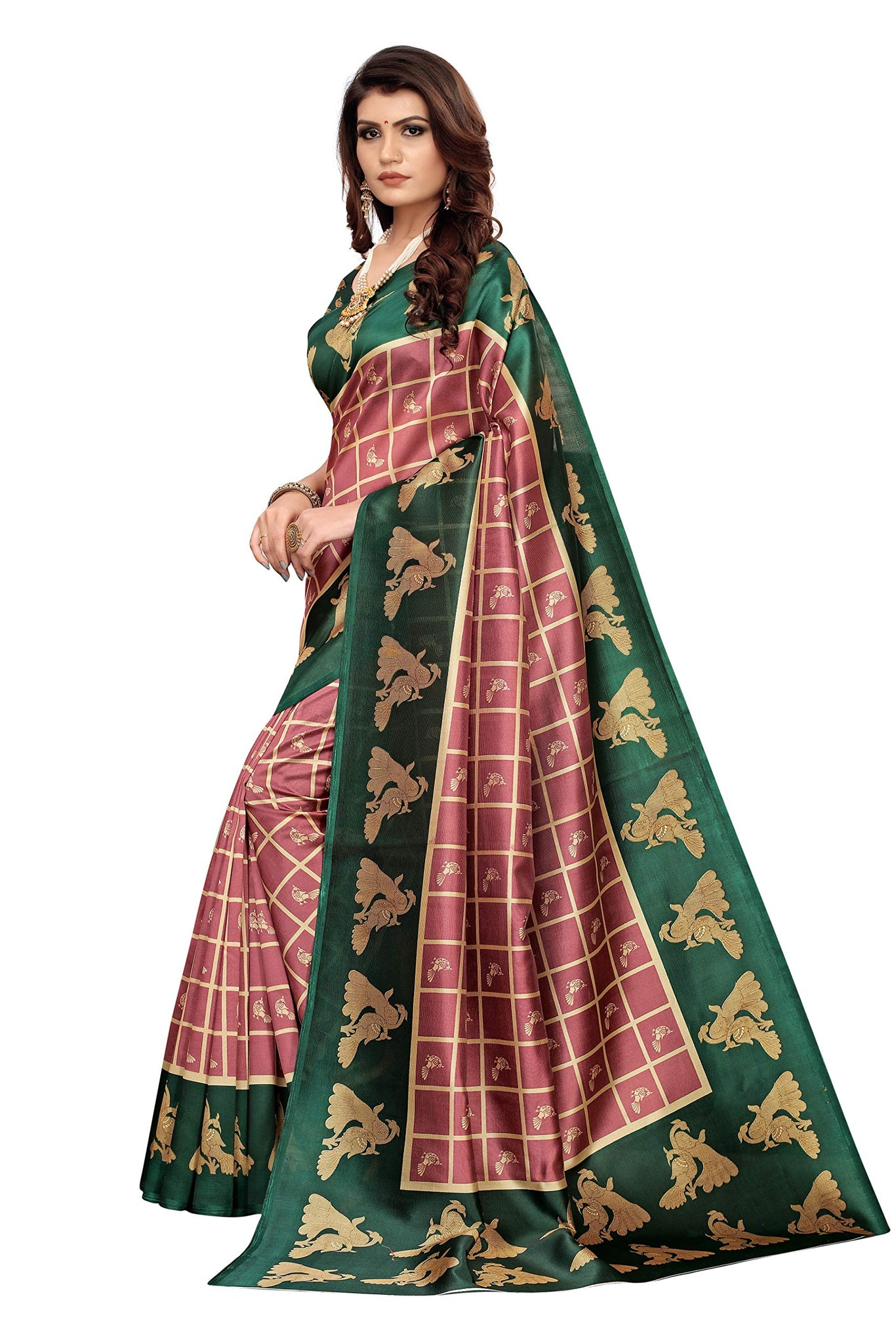 Anni Designer Women'S Peach Color Art Silk Printed Saree With Blouse Piece(Kitty-Party-Peach_Free Size),Peach,Free,art silk,with blouse piece,Saree