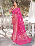 Leriya Fashion Womens Pure Jacquard Banarasi Kanjivarm Cotton Silk Saree With Blouse Piece | Saree (Pink)