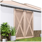 DIYHD 16FT Ceiling Mount Outdoor Double Sliding Barn Door Hardware,Heavy Duty Box Track Kit for Exterior Use,Max Load 300lbs,Fit