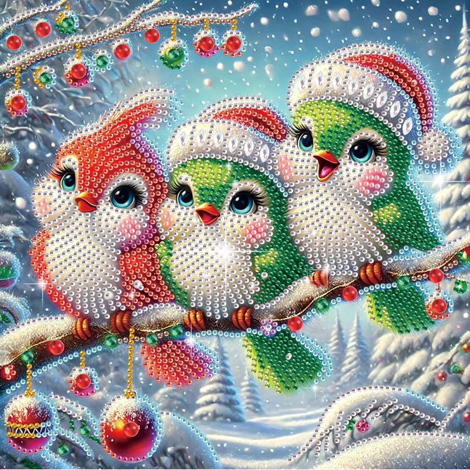 antor Christmas Diamond Painting Colorful Birds on Branches, 5D DIY Special Shaped Diamond Art Kits for Adults, Crystal Rhinesto