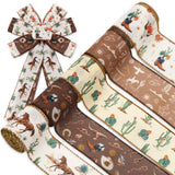 JarThenaAMCS Western Cowboy Wired Edge Ribbon Wild West Horse Cactus Craft Ribbon Beige Brown Fabric Ribbon for Wreath Bow DIY W