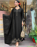 Gosriki Women'S Rayon Viscose Anarkali Embroidered Kurta With Pant & Dupatta (Ranibai Black-Gs_L_Black_Large),Black,,B0DTK68TV1