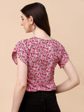 Wedani Women'S Casual Short Sleeves Round Neck Foral Top (Large Pink),Pink,L,Polyester,Western,