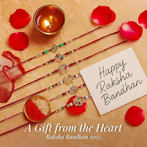 Store Indya Rakhi Set Of 6 For Brother, Bhai A Traditional Symbol Of Love, Blessings, And Togetherness (Design 2),Nylon,Multicolor