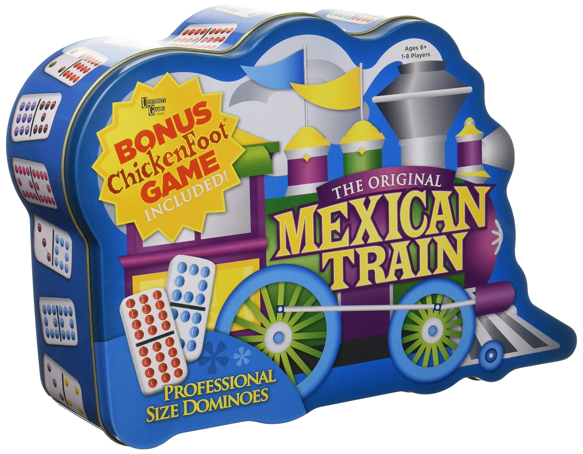 Puremco Mexican Train Double 12 Professional Size Dominoes With Bonus Chickenfoot Game Included Travel Tin Board Game, 91 Tiles,