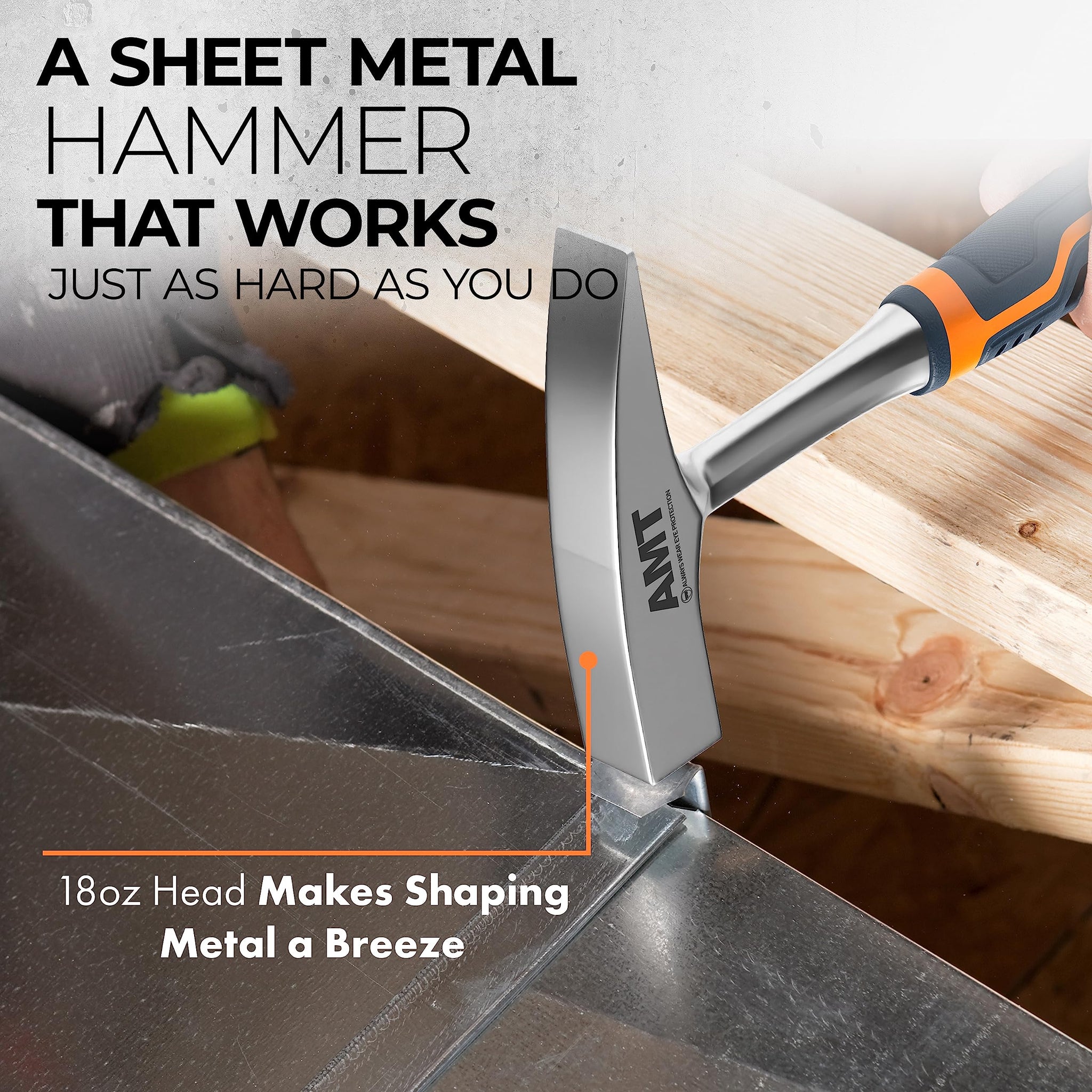 AMERICAN MUTT TOOLS Sheet Metal Hammer - 18oz Tinners Hammer One Piece Forged - Tin Hammer Hvac, Duct Hammer Hvac, Sheetmetal Ha