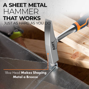 AMERICAN MUTT TOOLS Sheet Metal Hammer - 18oz Tinners Hammer One Piece Forged - Tin Hammer Hvac, Duct Hammer Hvac, Sheetmetal Ha