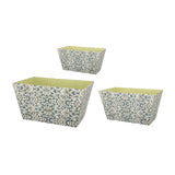 Benjara Rectangular Containers with Narrow Bottom, Set of 3, Blue and Beige