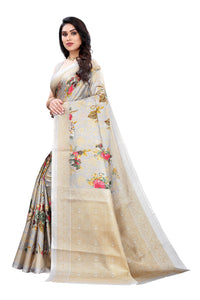 Anni Designer Women'S Art Silk Floral Printed Saree With Blouse Piece (Pudina Grey_Grey),Grey,Free,Art Silk,Printed,With Blouse Piece