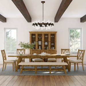 Jofran Telluride Rustic Distressed Pine 127 Trestle Farmhouse Dining Table With Extensions, Gold