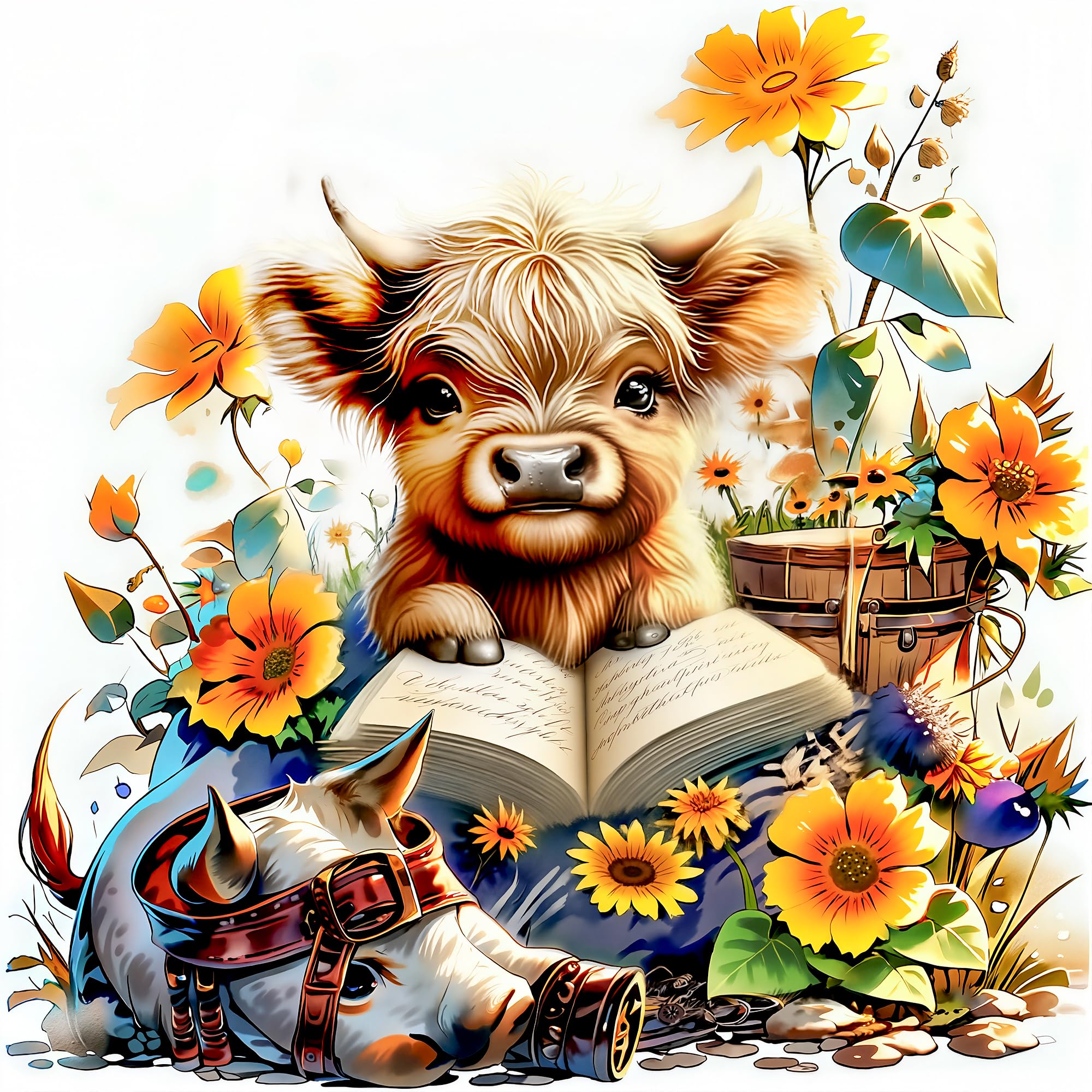 Apostle Reading Cow Diamond Art Kits for Adults, 5D Diamond Painting Kits for Beginners, DIY Full Drill Round Rhinestone Gem Art