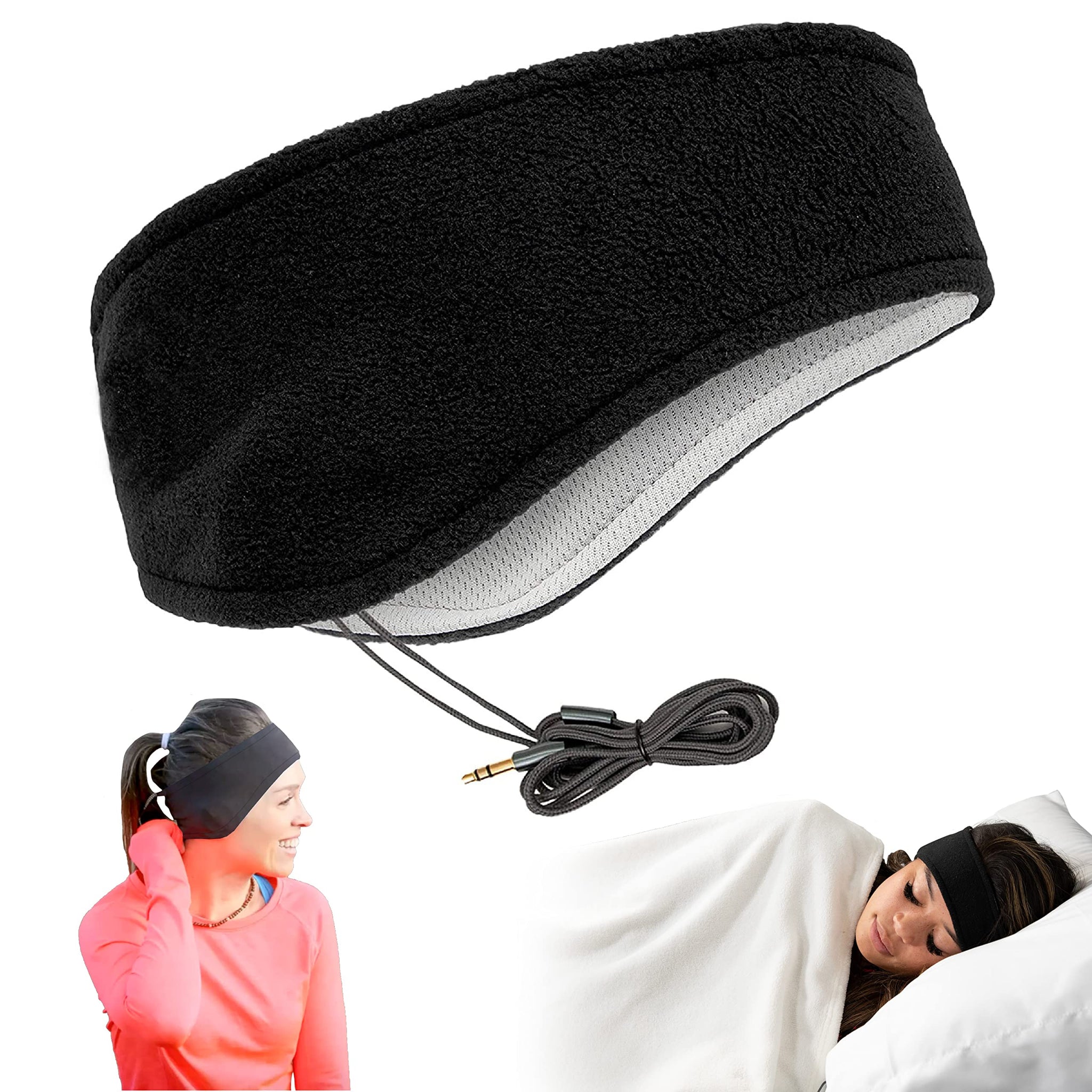 CozyPhones Over The Ear Headband Headphones - Sleep Headphones - New Contour Series with Cool Mesh Lining & Thin Earphones - Bla