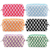 ZLFSRQ 6Pcs Checkered Pencil Case Cute Pencil Pouch for Teens Checkered Makeup Bag Colorful Medium Travel Cosmetic Bag Pink Make