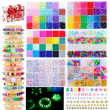 SJZWSD Friendship Bracelet Making Kit- 6 Boxes of Pony, Seed, Clay & Letter Beads, UV Glow in The Dark Beads, Tools & Charms - J