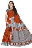 TAMAIRA FASHION Womens Plain Weave Pure Cotton Saree Without Blouse Piece (AB15_Rust Brown and Grey)