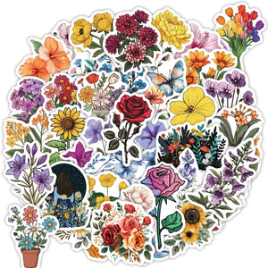 100 Pcs Flower Stickers Aesthetic Floral Stickers, Cute Stickers Flower Decor Flower Party Gifts for Kids Girls Women, Waterproo