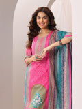 Libas Womens Printed Cotton Straight Kurta With Trousers And Dupatta Pink M 99124O