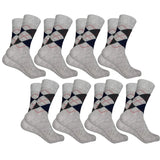 Kaneekshi MenS Diamond Cut Organic Cotton Crew Length Socks (Silver, Pack Of 8 Pairs)