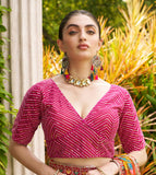 Pujia Mills Womens Fancy Readymade Half Sleeve Sequins Saree Blouse (Pink 1, 32)