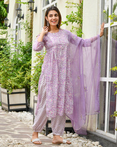 Gosriki Women'S Rayon Blend Straight Printed Kurta With Pant & Dupatta (Welco-Purple-Gs_Xl_Purple_X-Large),Purple,,B0CWRZCDKW