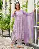 Gosriki Women'S Rayon Blend Straight Printed Kurta With Pant & Dupatta (Welco-Purple-Gs_Xl_Purple_X-Large),Purple,,B0CWRZCDKW