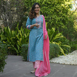 Gosriki Women'S Pure Cotton Straight Kurta With Palazzos & Dupatta (Bp Cotton-Go_Xl_Blue_X-Large),Blue,,B09TXQQ1WM