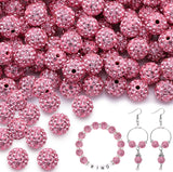 200pcs 10mm Dark Pink Rhinestone Beads for Jewelry Making, Shiny Round Shamballa Disco Ball Beads Bulk, Sparkle Crystal Clay Chr