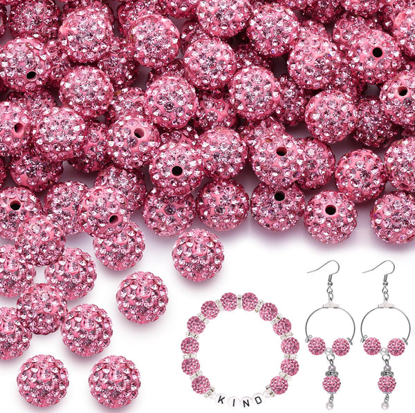 200pcs 10mm Dark Pink Rhinestone Beads for Jewelry Making, Shiny Round ...