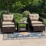 LHBcraft Balcony Furniture 5 Piece Patio Conversation Set, PE Wicker Rattan Outdoor Lounge Chairs with Soft Cushions 2 Ottoman&G