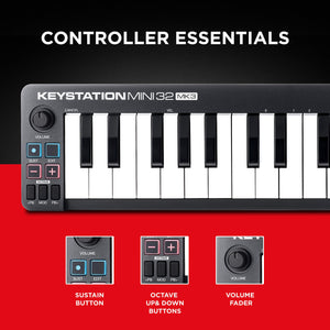 M-Audio Keystation Mini 32 MK3 - USB MIDI Keyboard Controller with 32 Velocity Sensitive Mini Keys and Recording Software Includ