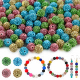 HHCFAST 120Pcs Mixed Color 10mm Rhinestone Beads for Jewelry Making, Green Blue Pink Round Sparkly Clay Crystal Disco Ball Beads