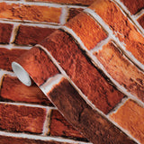 practicalWs 17.7in x 393.7in Red Brick Wallpaper Peel and Stick Wallpaper Vinyl Self Adhesive 3D Vintage Brick Pattern Removable