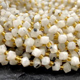 ABCGEMS Madagascan Polka-Dot Moonstone Beads with Black Tourmaline Inclusions (A Revolutionary Cutting Technique) Diamond-Cut Di
