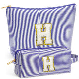 Fohufo Small Makeup Bag for Purse - Travel Makeup Bag Set, Initial Make up Bag Organizer Makeup Pouch, Blue Preppy Stuff Birthda
