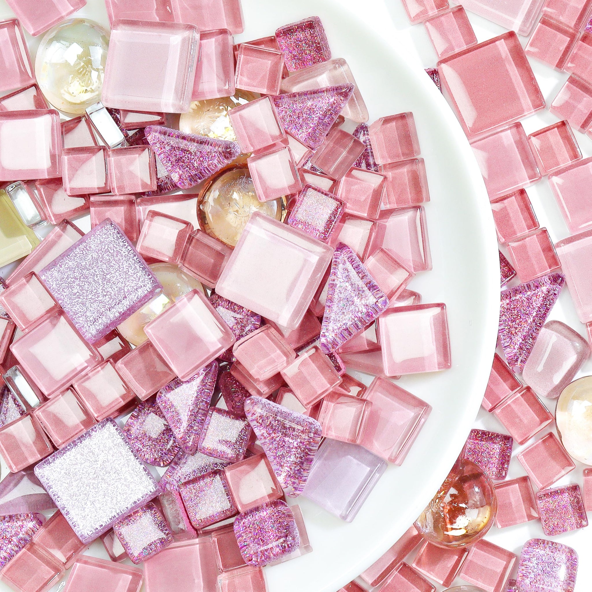 LATIIZ Glass Mosaic Tiles Crafts: Pre-Cut Waterproof Pink 300 Pieces for DIY Outdoor Home & Garden Art Projects - Decor Pool Pat