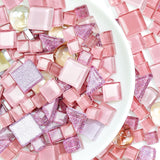 LATIIZ Glass Mosaic Tiles Crafts: Pre-Cut Waterproof Pink 300 Pieces for DIY Outdoor Home & Garden Art Projects - Decor Pool Pat