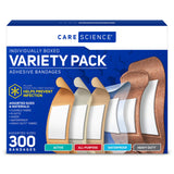 Care Science Variety Bandages Pack, 300 ct Bulk Assorted Sizes | FSA HSA Eligible | Includes Active, All-Purpose, Waterproof, He