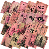 Ganeen 60 Pcs 10 x 10 Inch Pink Gothic Halloween Quilting Fabric Squares Vintage Pink Ghost Fat Patchwork Precut Strips Retro Ba