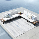 PHI VILLA 5 Pieces Outdoor Patio Furniture Set,Metal Frame Modern Outdoor Sectional Sofa Set,6 Seats Patio Conversation Sets wit