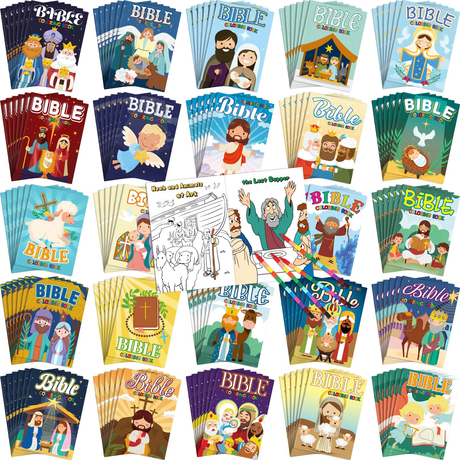 Liliful 72 Pcs Bible Coloring Book Bulk for Kids Christian Mini Coloring Books Religious Party Favors Christian Story Activity S