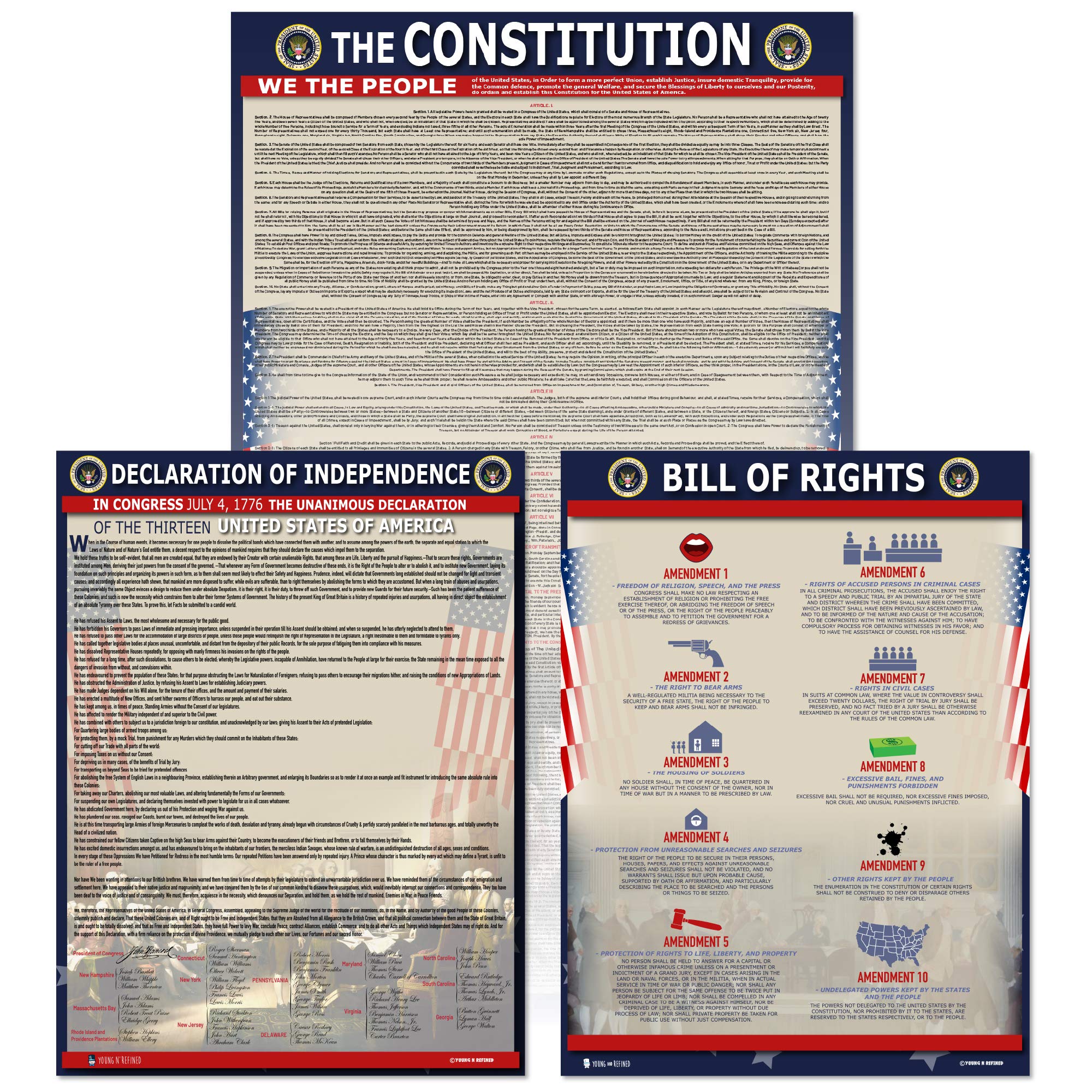 American Founding Documents Extra Large Laminated 3 Pack: Us Constitution, Declaration Of Independence And Bill Of Rights Includ