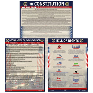 American Founding Documents Extra Large Laminated 3 Pack: Us Constitution, Declaration Of Independence And Bill Of Rights Includ