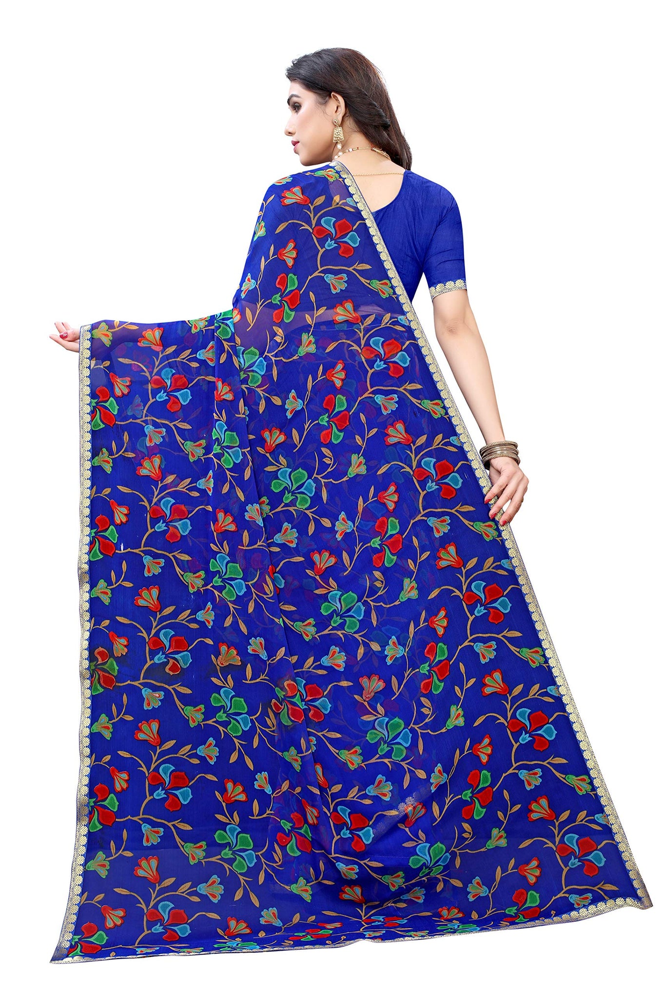 Anni Designer Women'S Pure Chiffon Saree With Blouse Piece (Ziva Sty_Dark Blue_Dark Blue),Dark Blue,Free,Pure Chiffon,Printed,With Blouse Piece