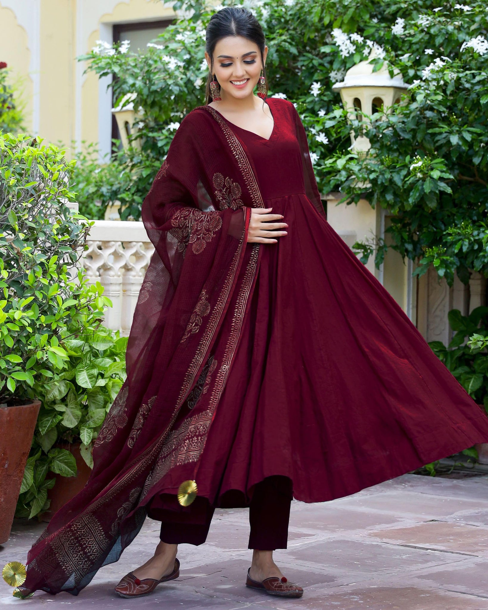 Anni Designer Women'S Rayon Blend Solid Anarkali Kurta With Pant & Dupatta (Magic-Wine_5Xl_Wine_Xxxxx-Large),Wine,5XL,Cotton Blend,MAGIC-RED_1359,Kurta, Scarf