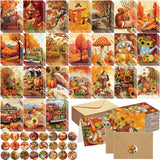 Tenceur 240 Sets Thanksgiving Cards with Envelopes Set Turkey Maple Leaf Happy Thanksgiving Greeting Card Bulk Happy Holiday Pos