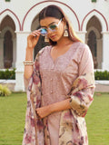 Womanista Women'S Mauve Ethnic Yoke Design Regularpure Cotton Kurta Pant With Dupatta (Kurtaset_1134_L)