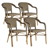 PURPLE LEAF Outdoor Dining Chair Set of 4 Hand-Woven Wicker Armchair for Garden Porch Bamboo Print Finish Patio Chairs Brown Fre