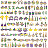 SANNIX 110 Pcs/55 Pairs Mardi Gras Charms, Mardi Gras Charms for Jewelry Making Carnival Mask Crown Enamel Charm Pendants for DI