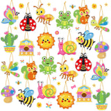 Frienda 24 Pcs Summer Diamond Painting Kits for Kids 5d Diamond Painting Keychains Art by Numbers Gem Animal Bee Frog DIY Craft 